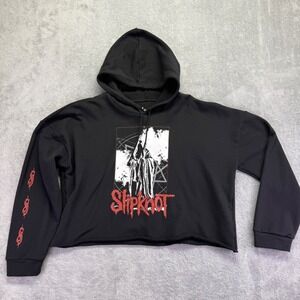 Slipknot Band Cropped Hoodie Black Graphic Print Long Sleeve Womens XL